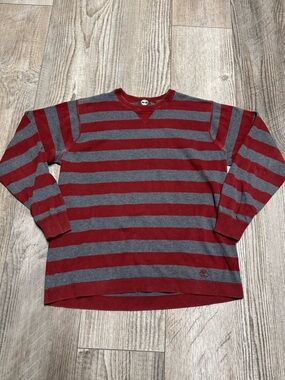 Timberland long sleeve knit gray red sweater pullover shirt Med
